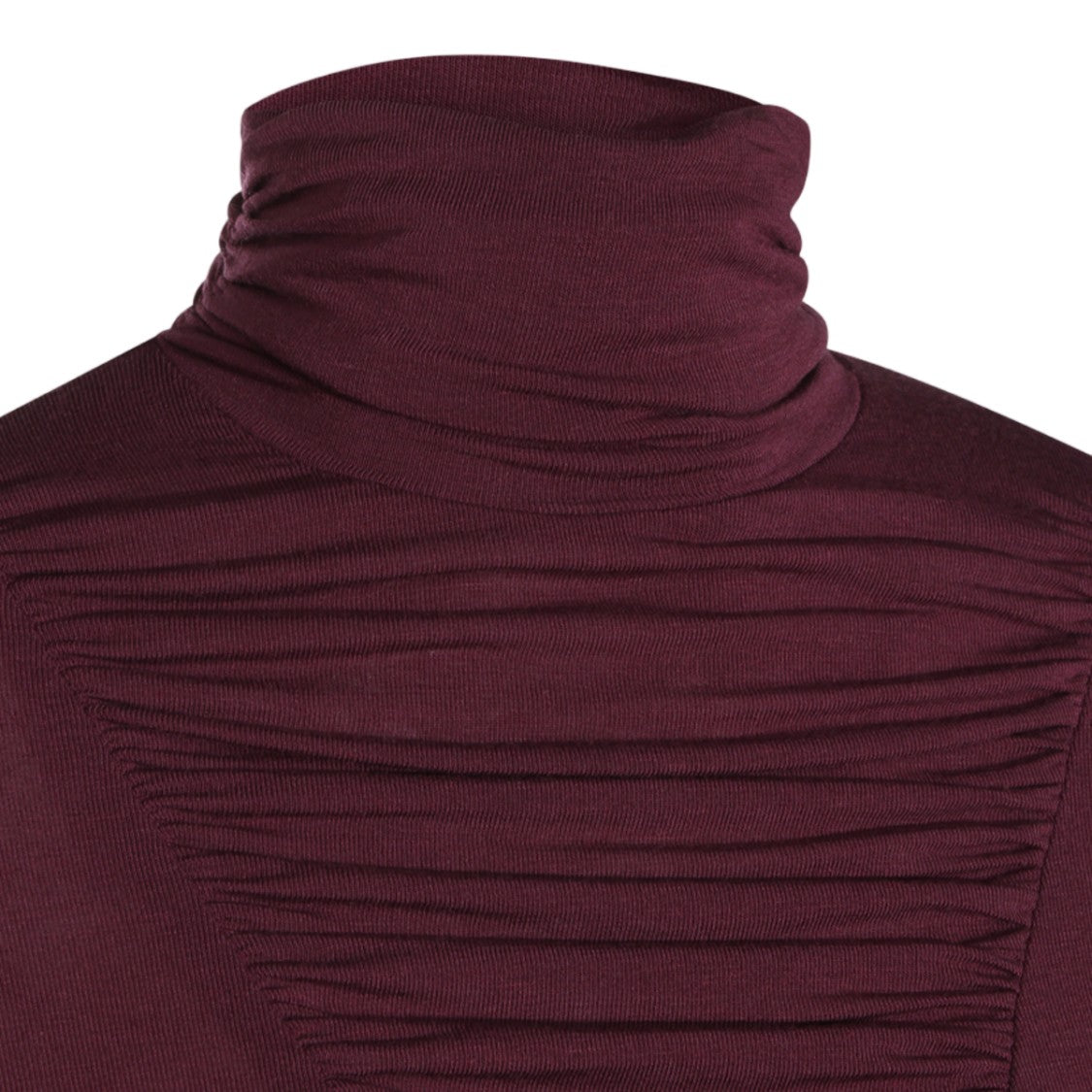 Nissa Burgundy Ruched Panel Long-Sleeve Turtleneck Top
