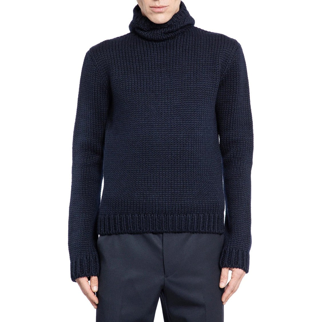 Prada Wool Hooded Sweater With Ribbed Trim