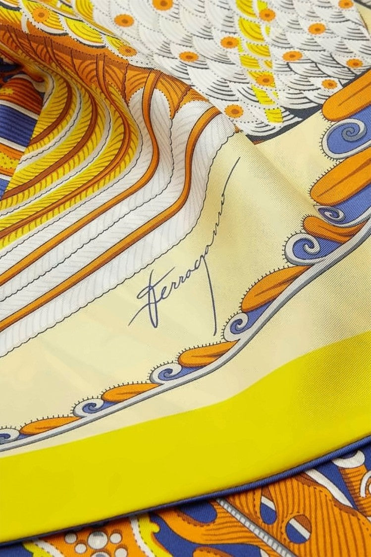 Salvatore Ferragamo Intricate Fish Print Silk Scarf With Pointed Ends