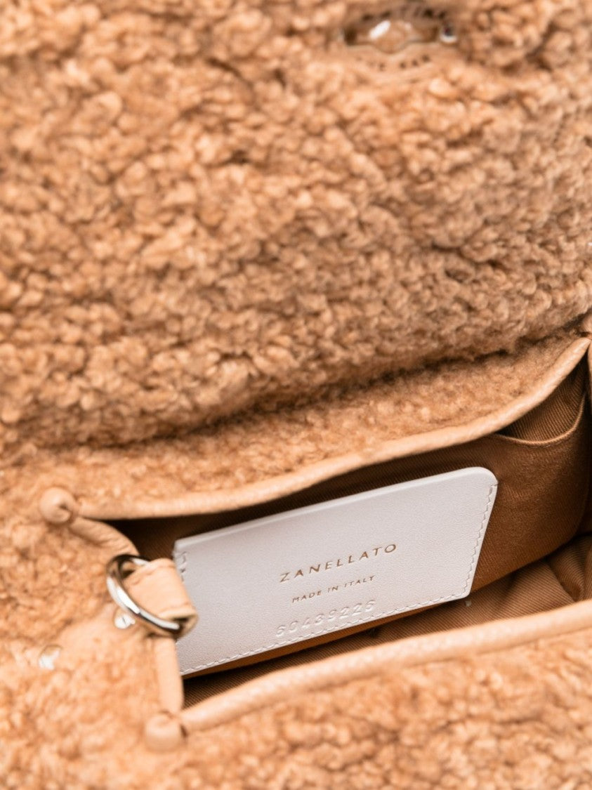 Zanellato Camel Brown Faux Shearling Shoulder Bag With Adjustable Strap