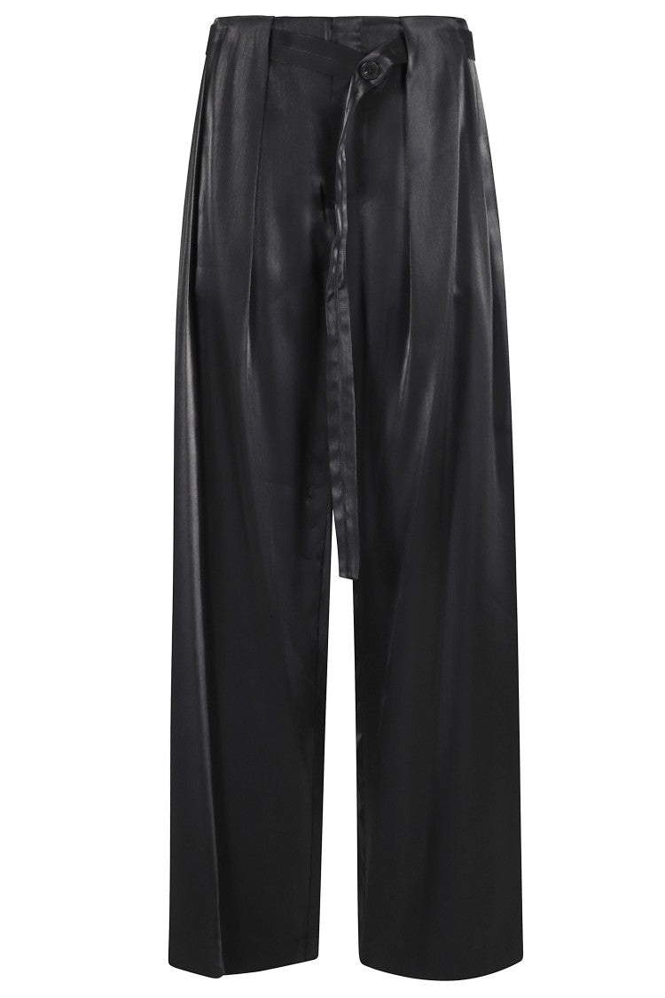 Isabelle Blanche Black Belted Double-Darts Viscose-Blend Straight-Leg Pants