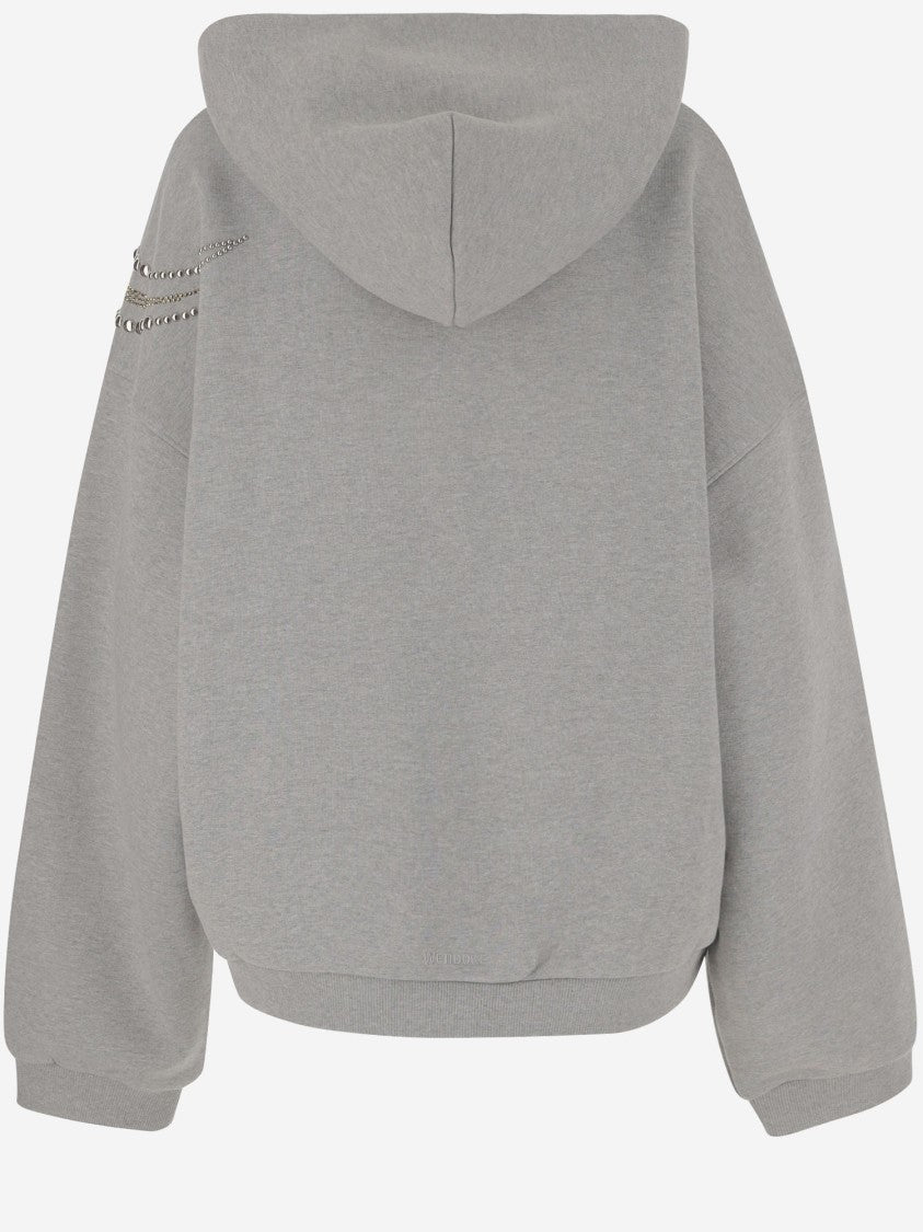 We11 Done Cotton Sweatshirt With Rhinestone And Stud Shoulder Detail