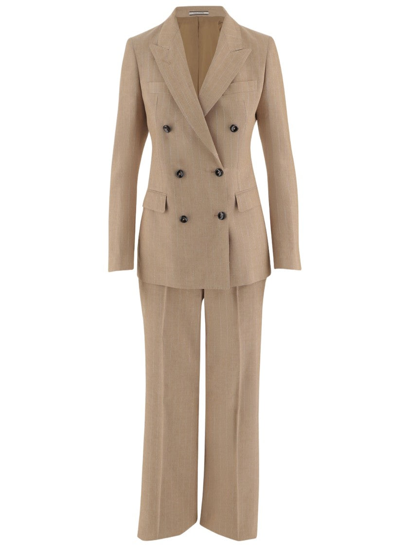 Tagliatore Beige Linen Blend Double-Breasted Dress