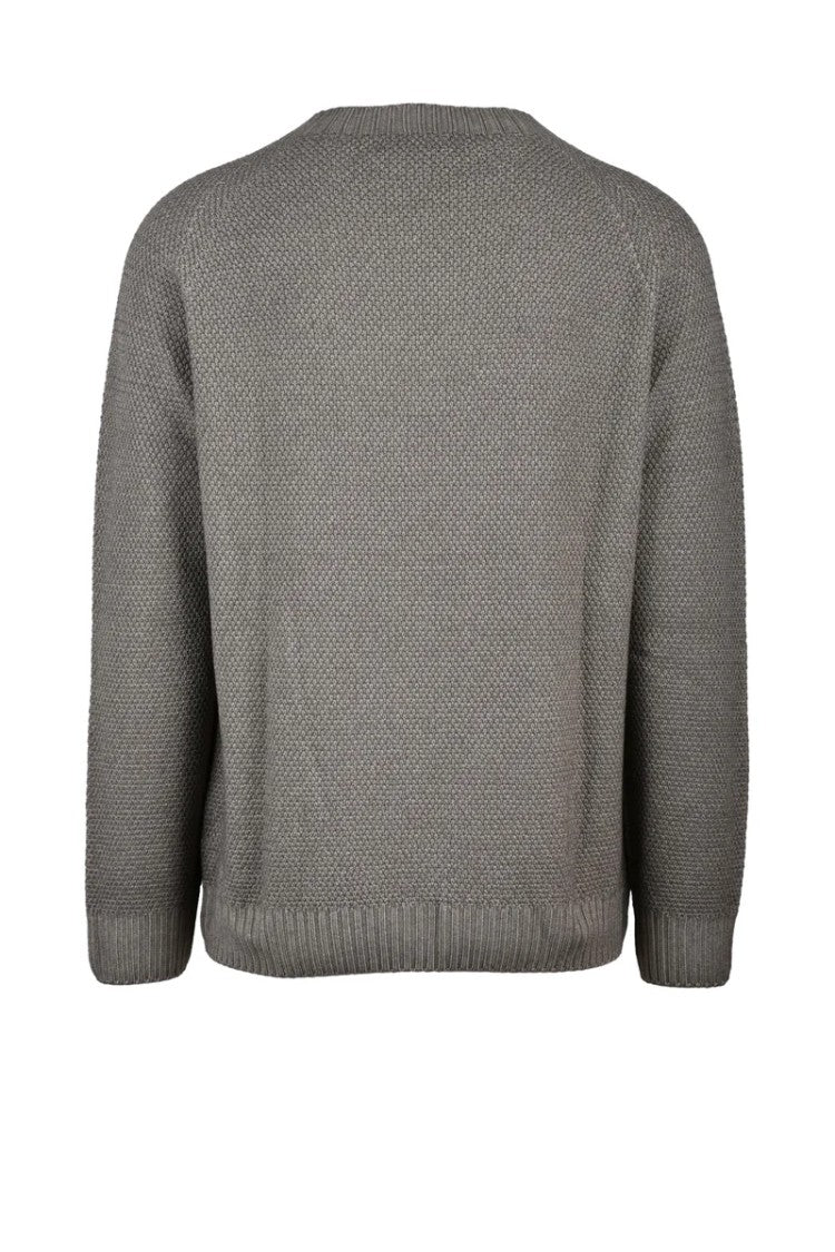 H953 Brown Merino Wool Men's Crewneck Sweater