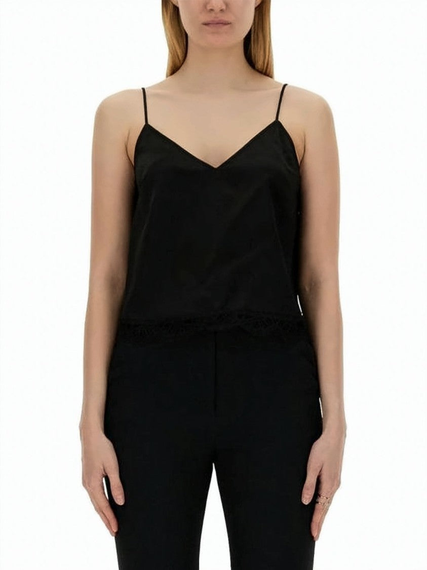 Alexander Mcqueen Sleek Black Sleeveless Top With Lace Trim