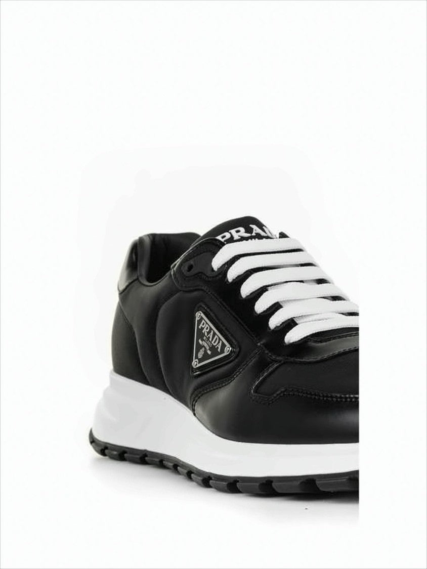 Prada Low-Top Black Fabric And Calfskin Sneakers