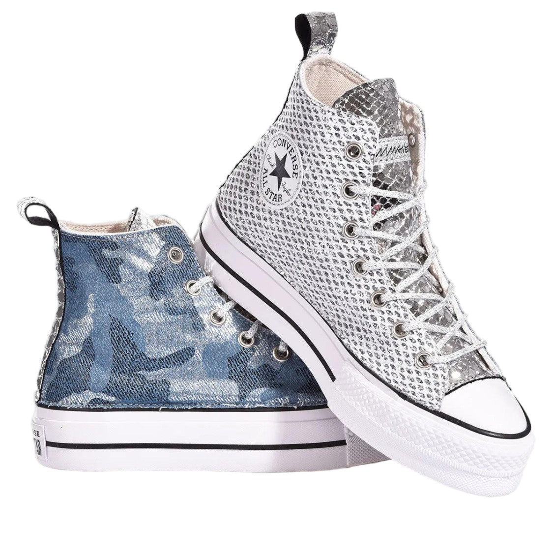 Converse Blue Handmade Denim Camo Platform Sneakers