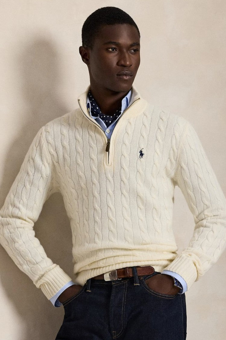 Polo Ralph Lauren Cream Cable-Knit Quarter-Zip Sweater