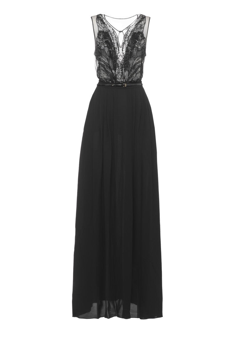 Elisabetta Franchi Tulle Top Evening Dress With Embroidered Detailing