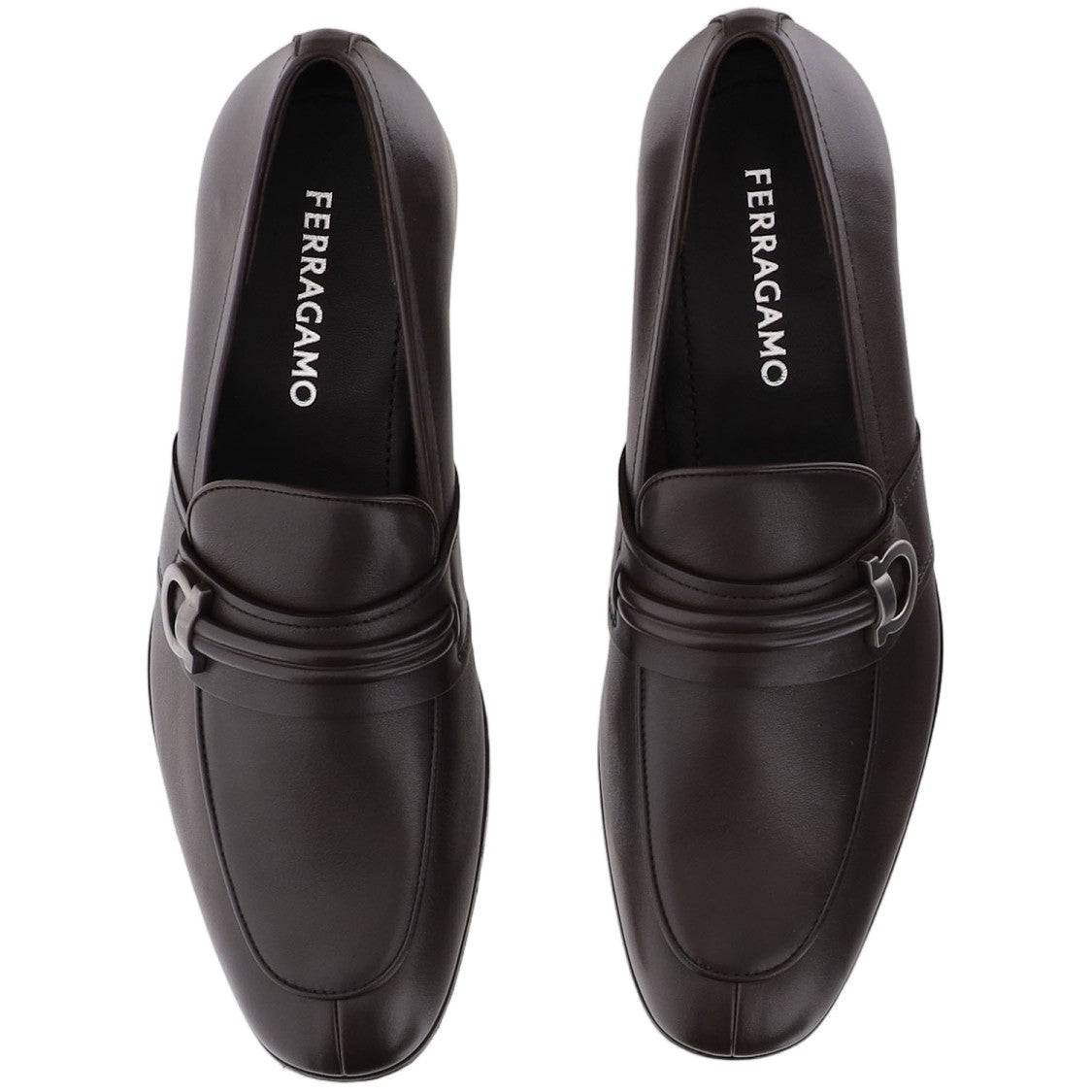 Salvatore Ferragamo Dark Brown Tubular Hook Detail Leather Loafers