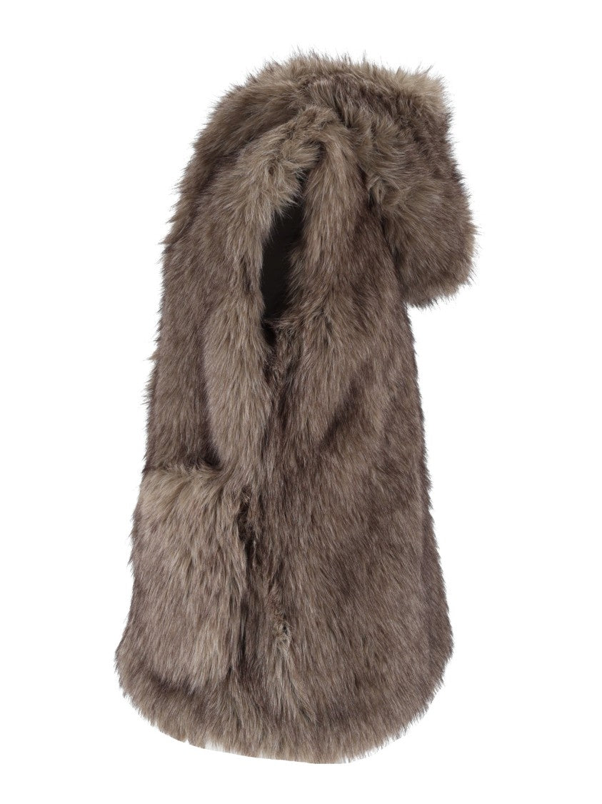 Eleh Grey Hooded Plush Faux Fur Gilet