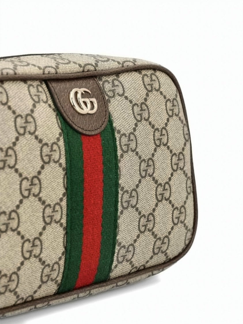 Gucci Rectangular Canvas Crossbody Bag With Monogram And Leather Trim