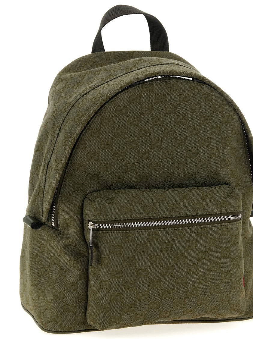 Gucci Medium Gg Fabric Backpack With Leather Accents