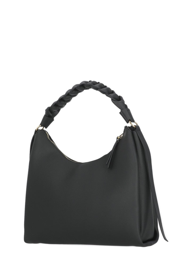 Coccinelle Double Compartment Handbag With Woven Handle And Metallic Logo