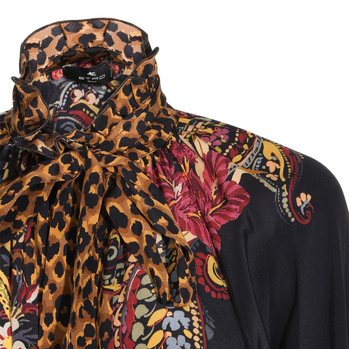 Etro Multicolor Silk Shirt With High Collar And Ruffled Cuffs