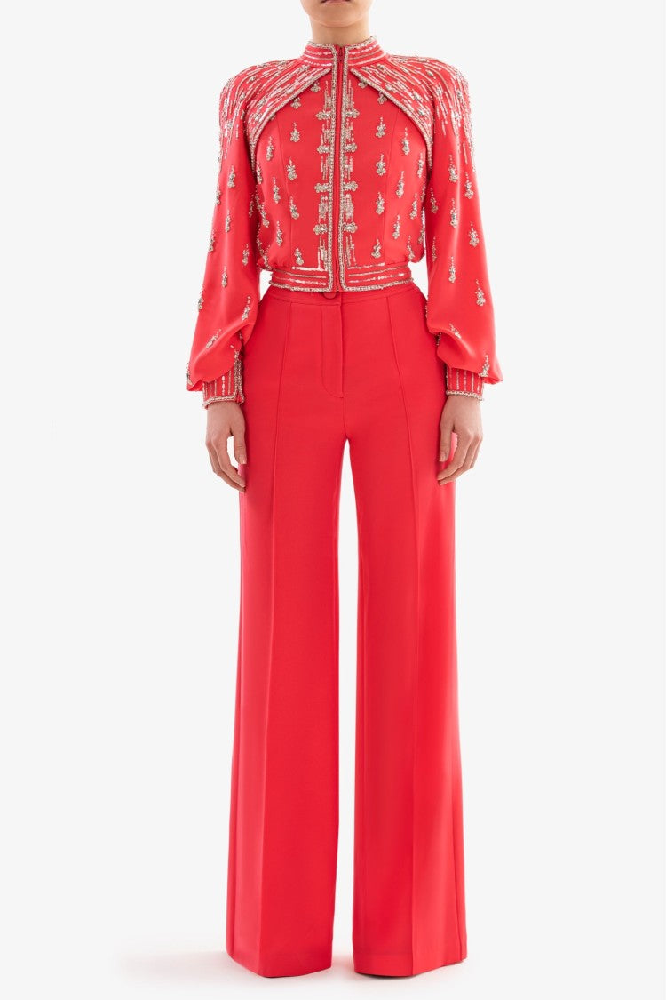 Saiid Kobeisy Embellished Coral Bomber Jacket