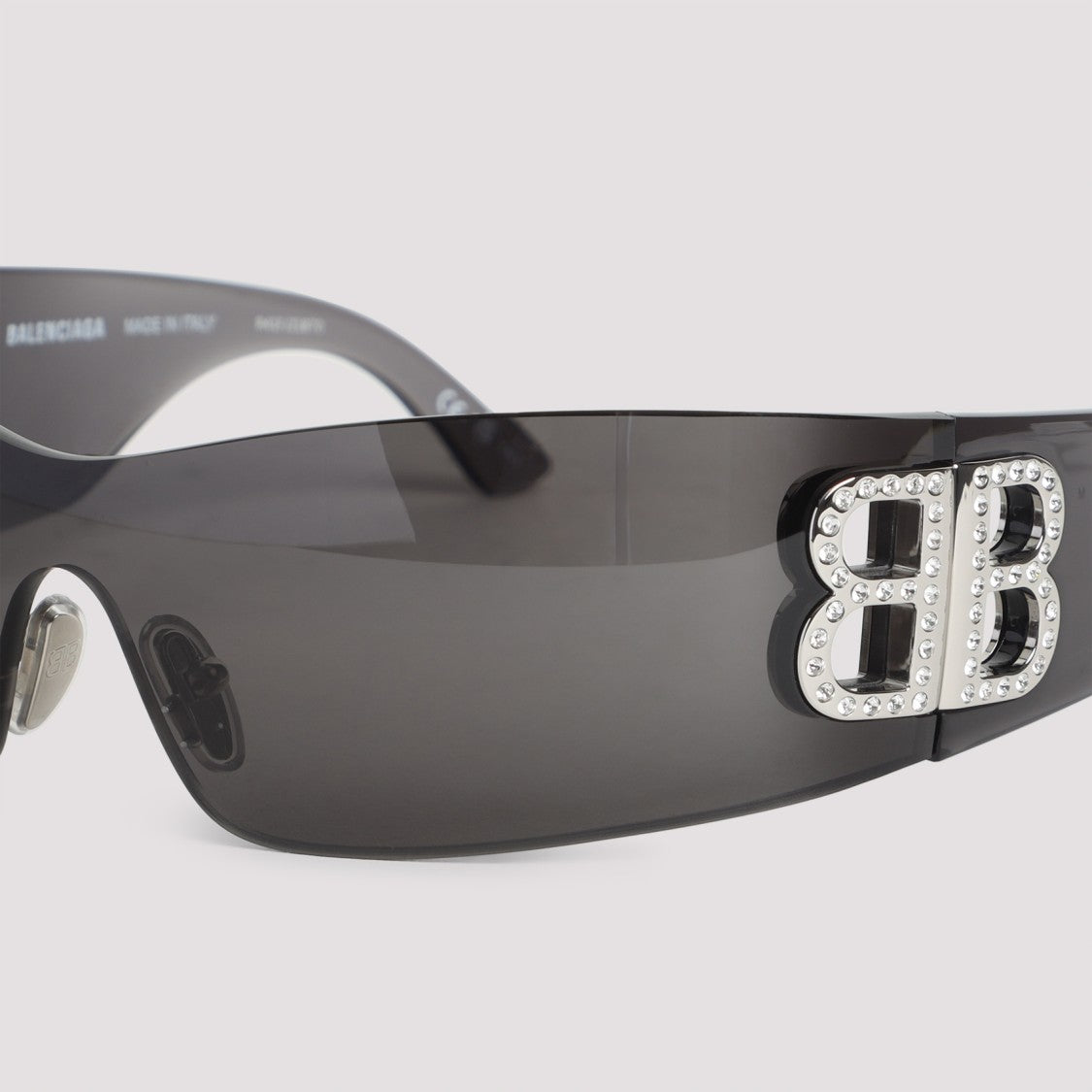 Balenciaga Wraparound Grey Sunglasses With Bold Logo Detail