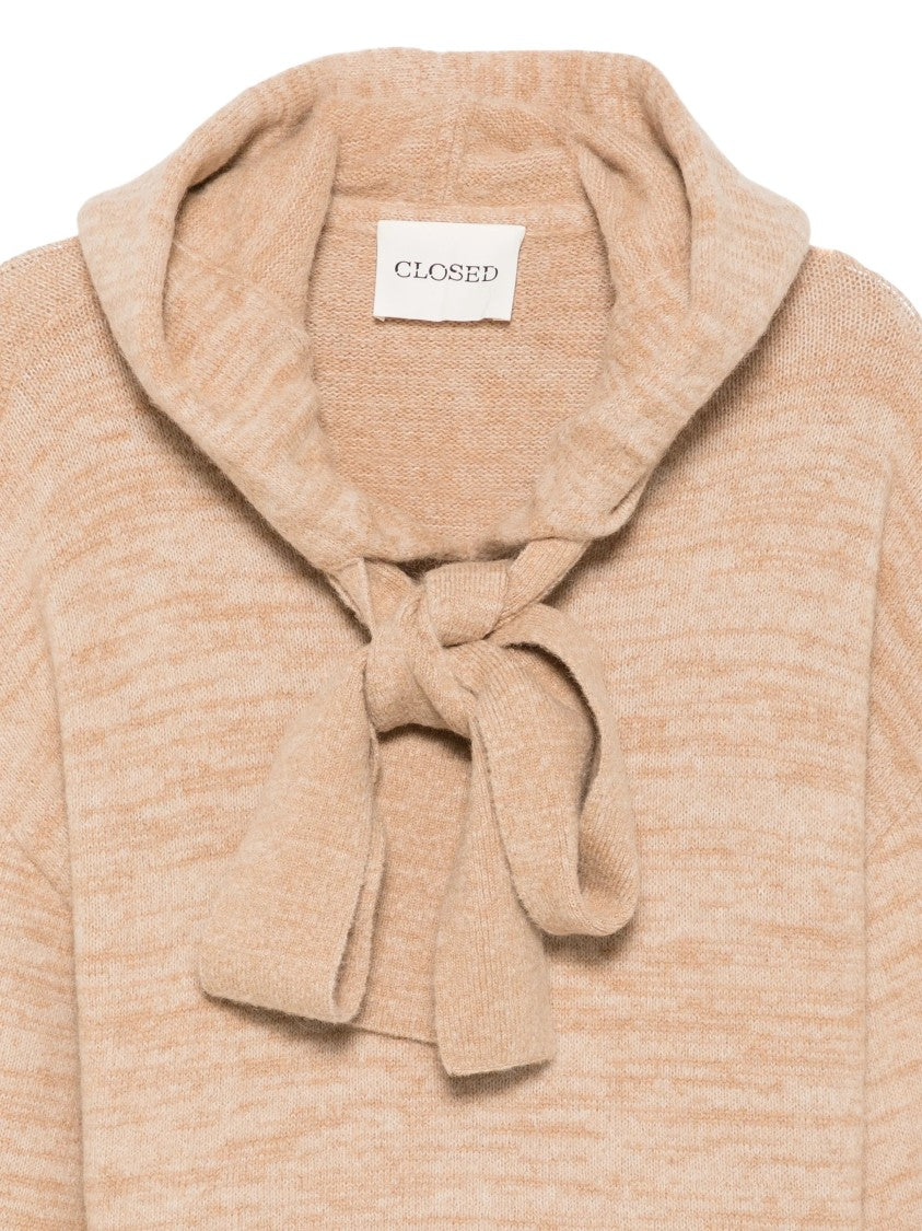 Closed Beige Marl Bow Detail Hooded Sweater