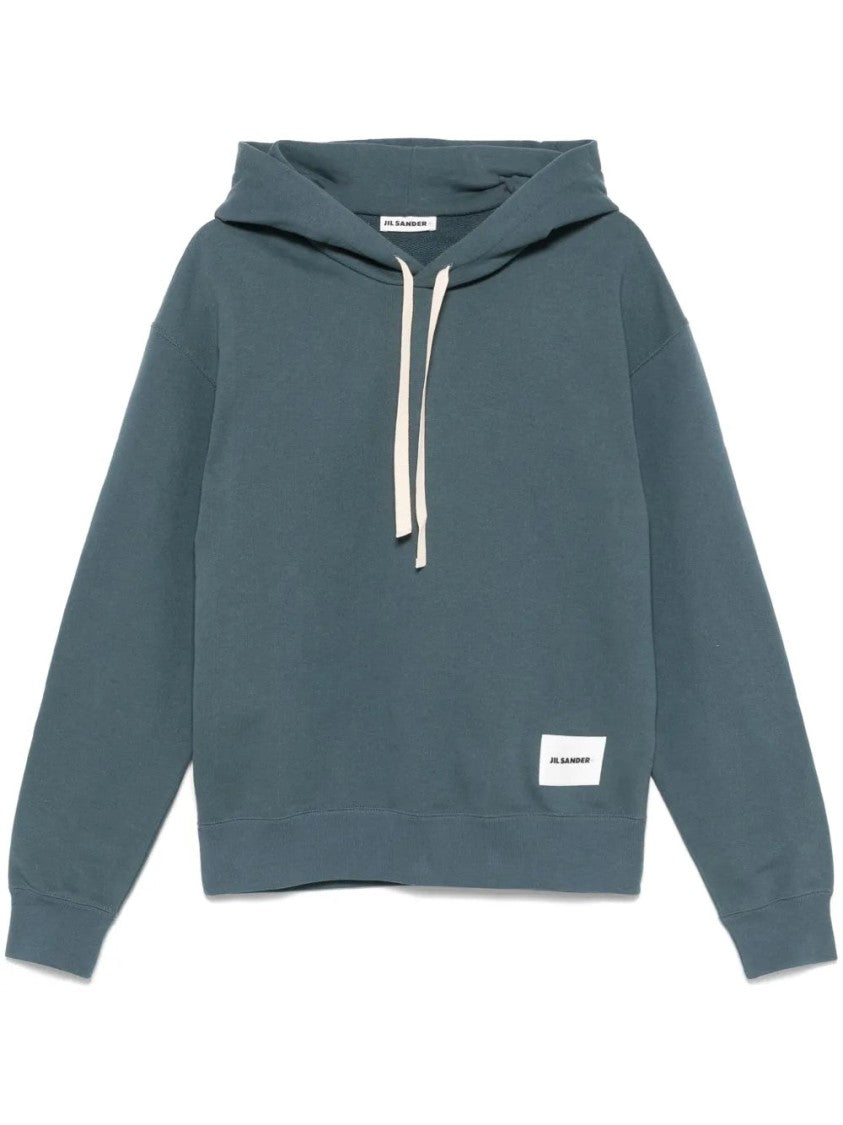 Jil Sander Logo-Patch Cotton Hoodie With Relaxed Fit And Ribbed Cuffs