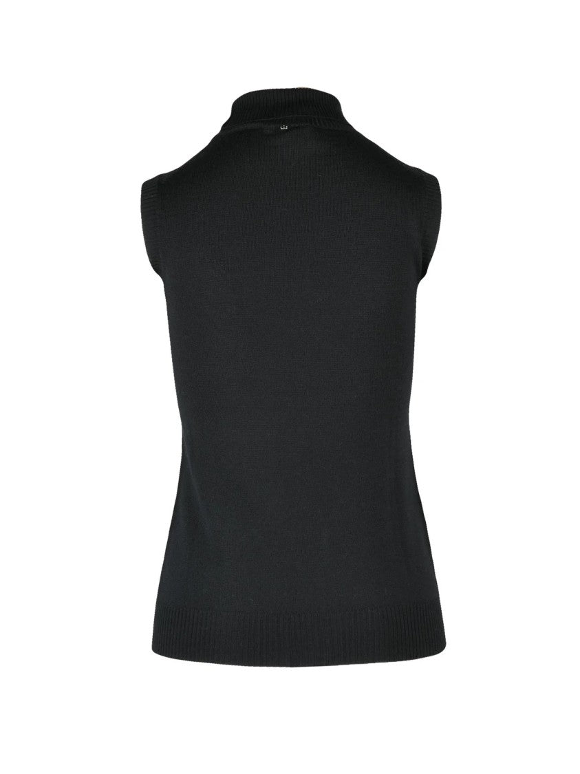 Sportmax Sleek Sleeveless Virgin Wool Sweater With High Neckline And Ribbed Trims