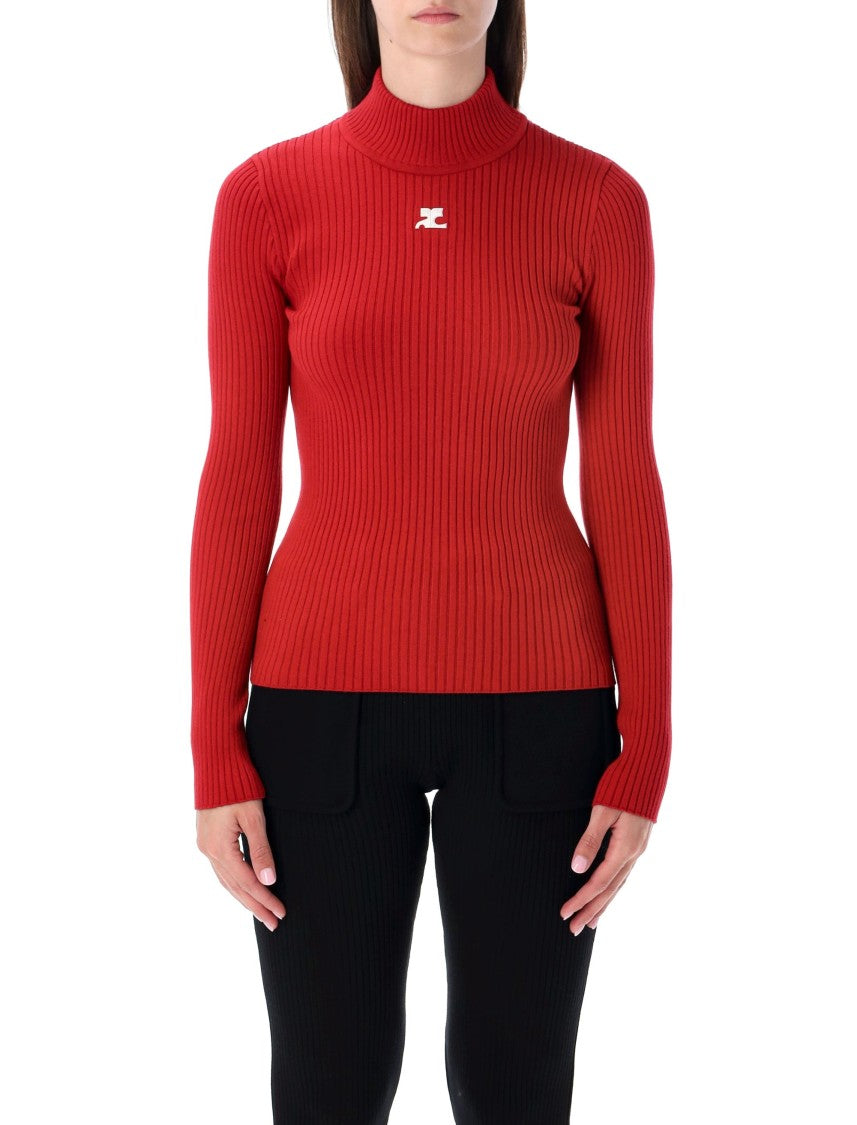 Courrèges Rib Knit Mock Neck Sweater