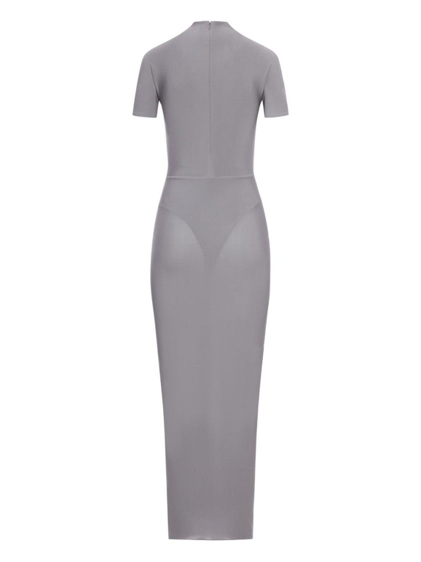 Alaïa High Neck Grey Jersey Maxi Dress