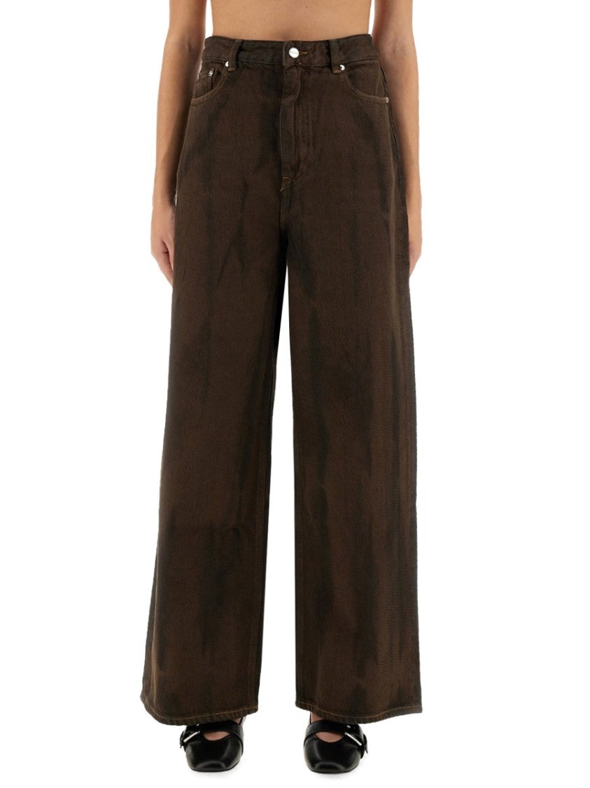 Ganni Wide-Leg Baggy Pants In Textured Organic Cotton
