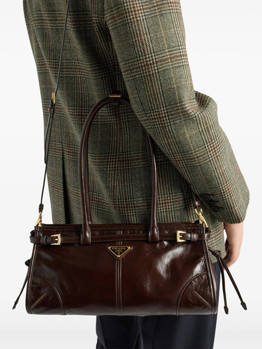Prada Brown Bonnie Textured Leather Medium Shoulder Bag