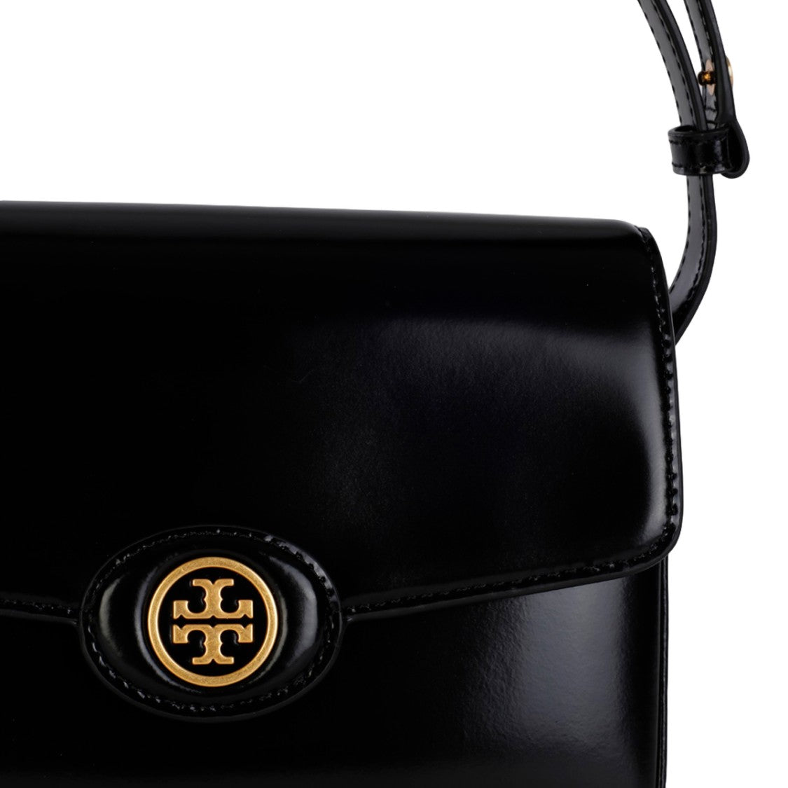 Tory Burch Rectangular Black Shoulder Bag With Gold-Tone Emblem