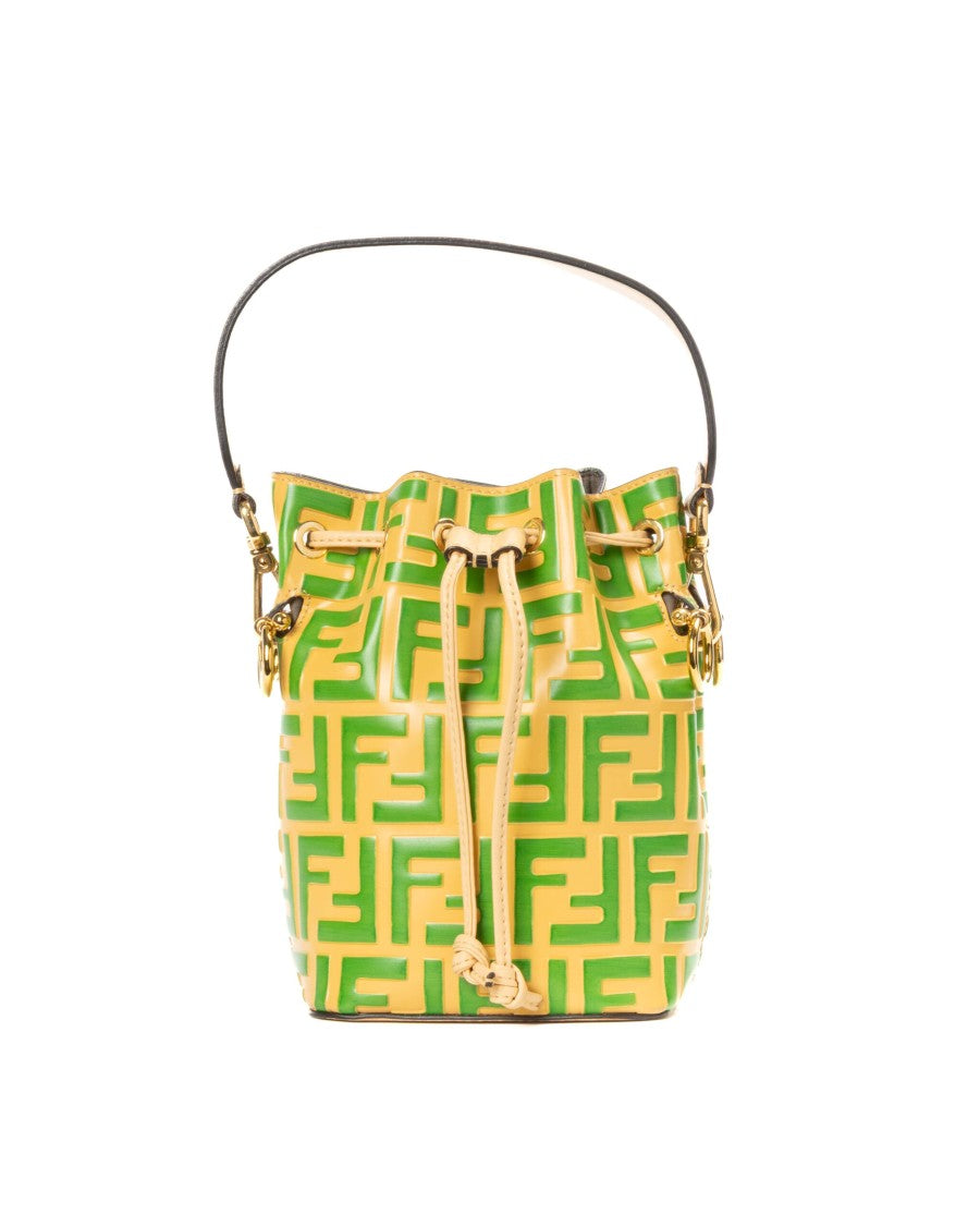 Fendi Yellow Mon Tresor Small Ff Embossed Leather Bucket Bag