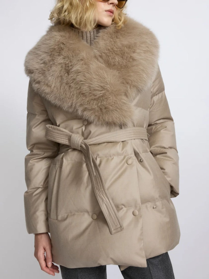 Yves Salomon Weather-Resistant Down Coat With Detachable Fox Fur Collar