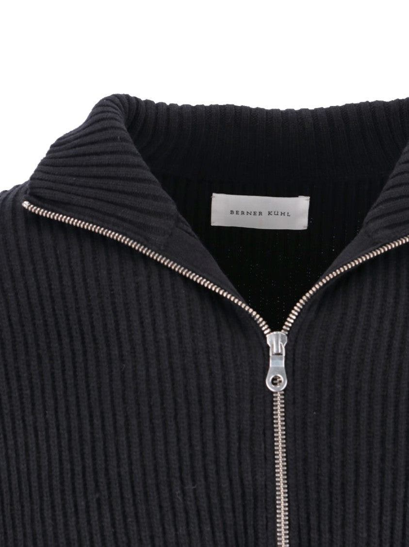 Berner Kuhl High-Collared Zip-Up Sweater With Ribbed Knit Texture