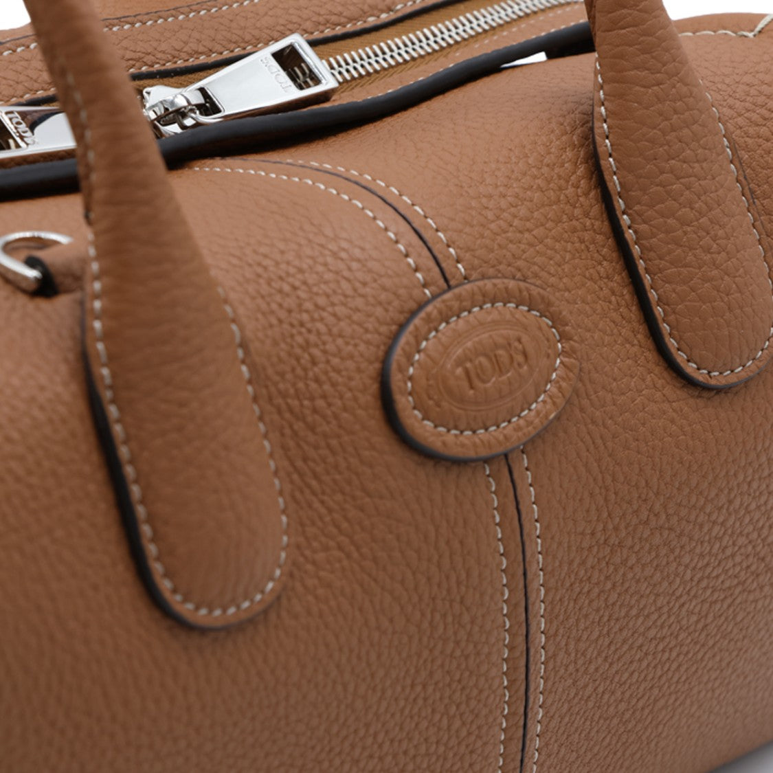 Tod's Top Handle Logo Emblem Shoulder Bag Zip Closure Leather - Brown