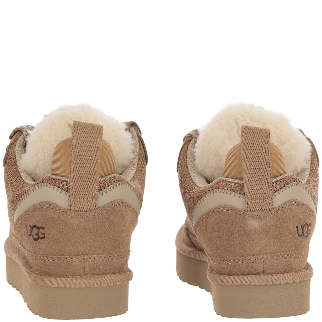 Ugg Lowmel Beige Leather Mesh Plush Wool Lining Sneakers