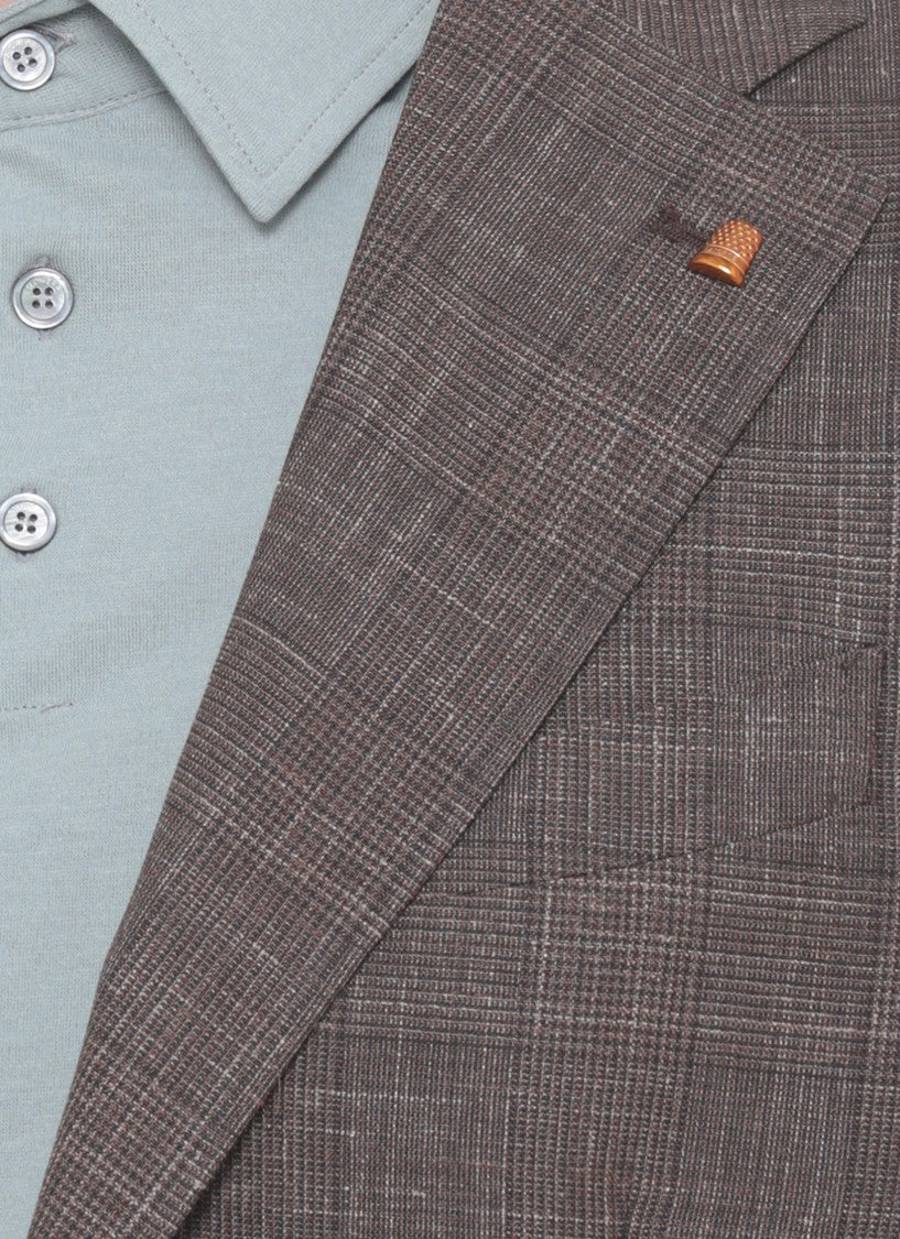 La Torre Red Brown Classic Lapel Wool Blazer