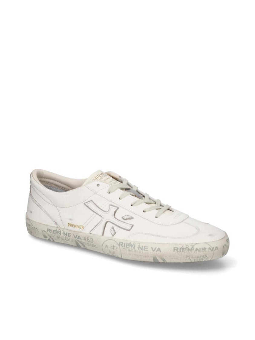 Premiata White Leather Lace-Up Sneakers