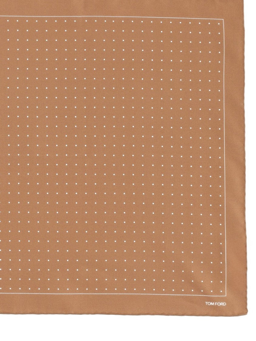Tom Ford Warm Brown Dotted Pattern Silk Scarf
