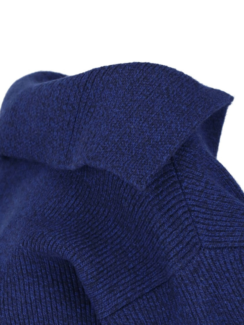 Givenchy Knit Blue Mini Dress With Wide Collar And Asymmetrical Hem