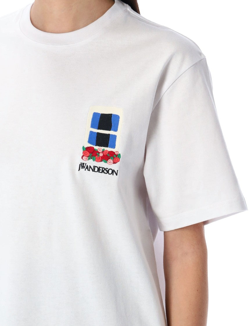 J. W. Anderson Window Embroidered White Cotton T-Shirt