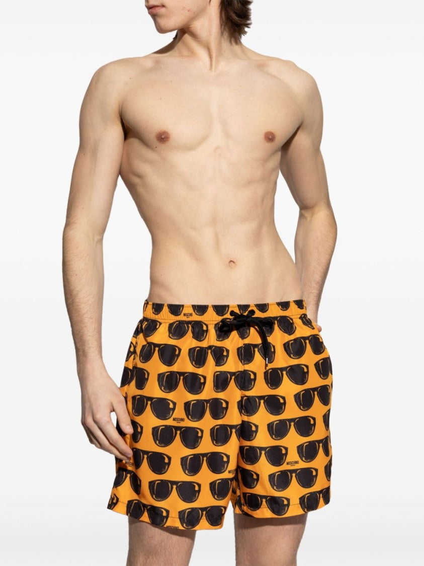 Moschino Amber Orange All-Over Graphic Swim Shorts