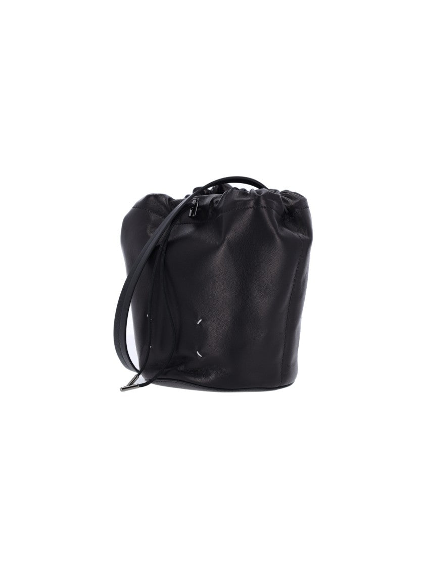 Maison Margiela Black Lambskin Bucket Bag With Adjustable Drawstring