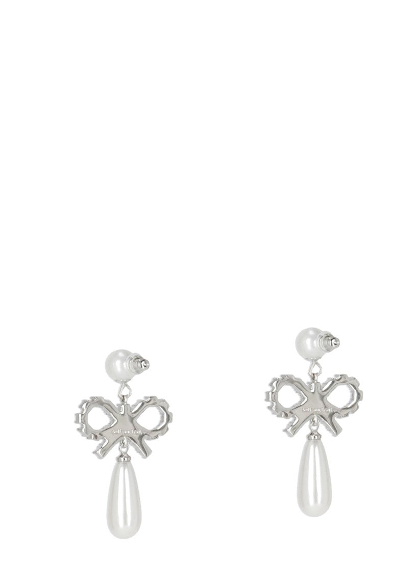 Self-Portrait Pearl Bow Droplet Earrings