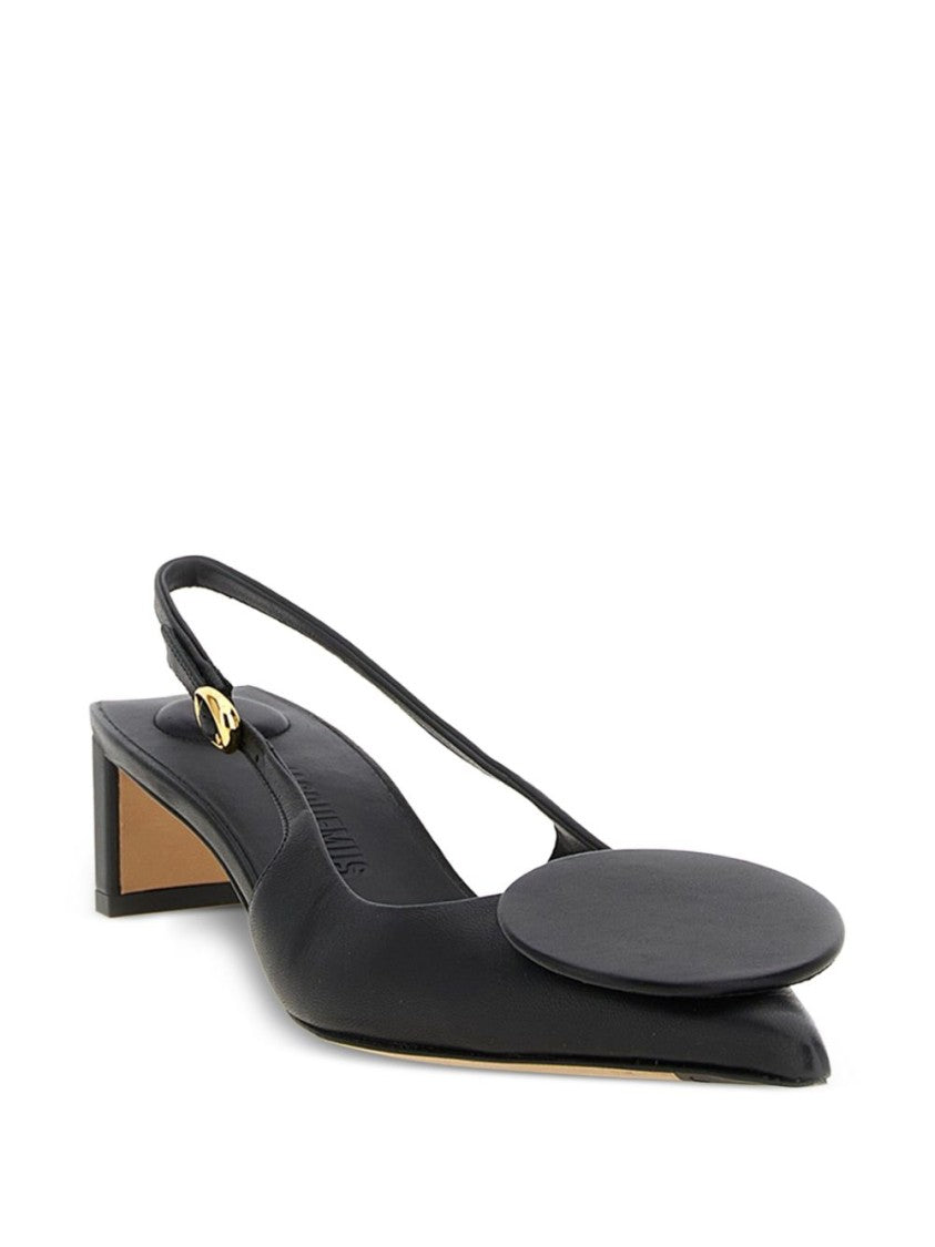 Jacquemus Pointed Toe Black Leather Slingback Pumps