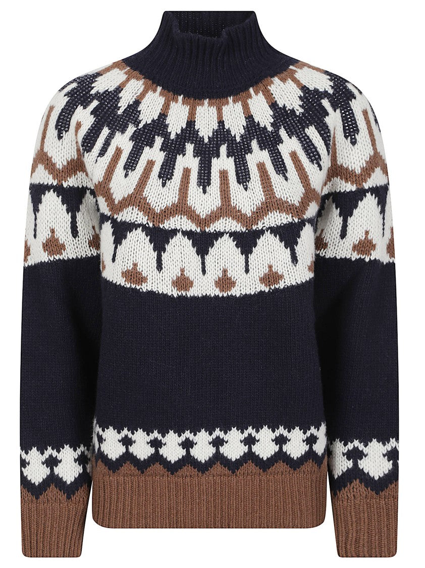 Ermanno Firenze Geometric Pattern Knitted Wool Turtleneck Sweater