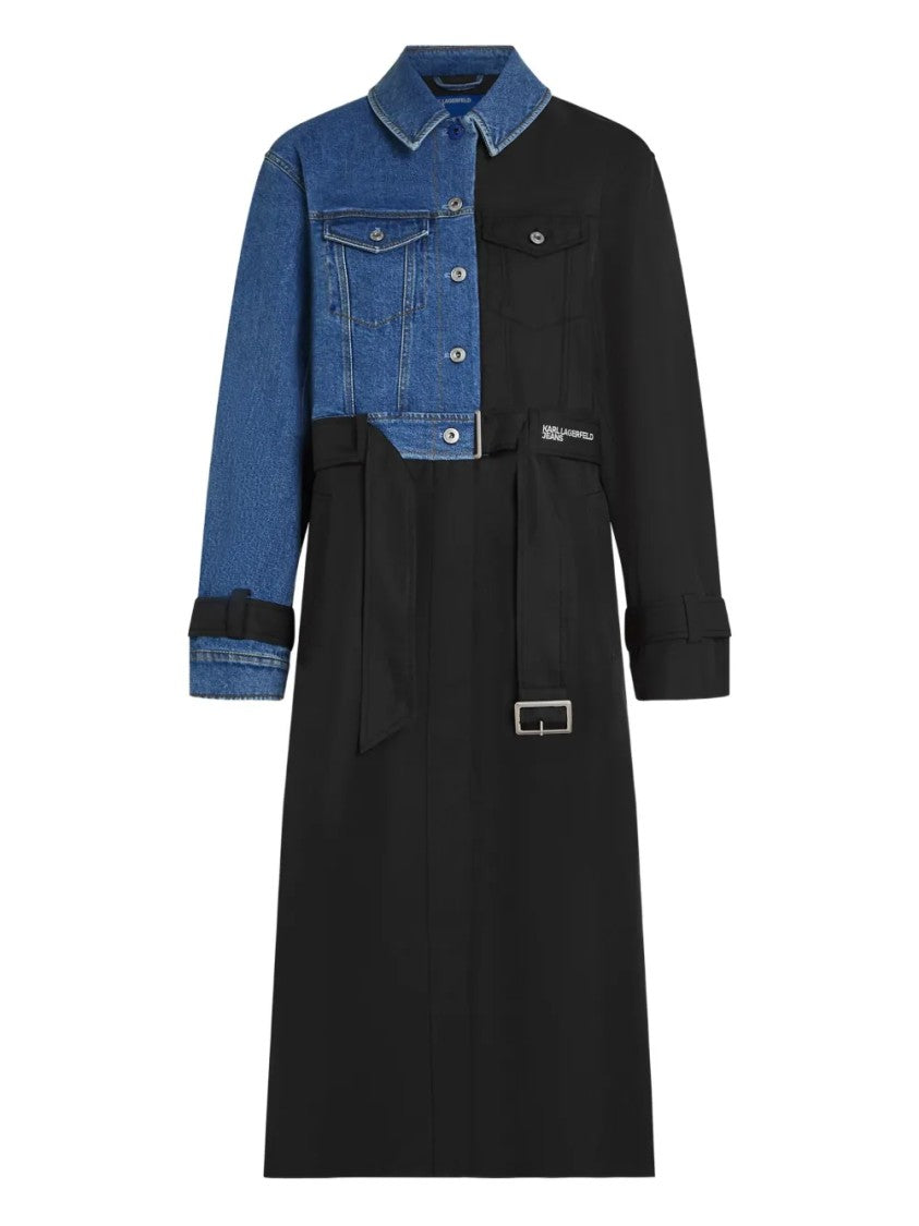 Karl Lagerfeld Half-And-Half Denim And Fabric Trench Coat