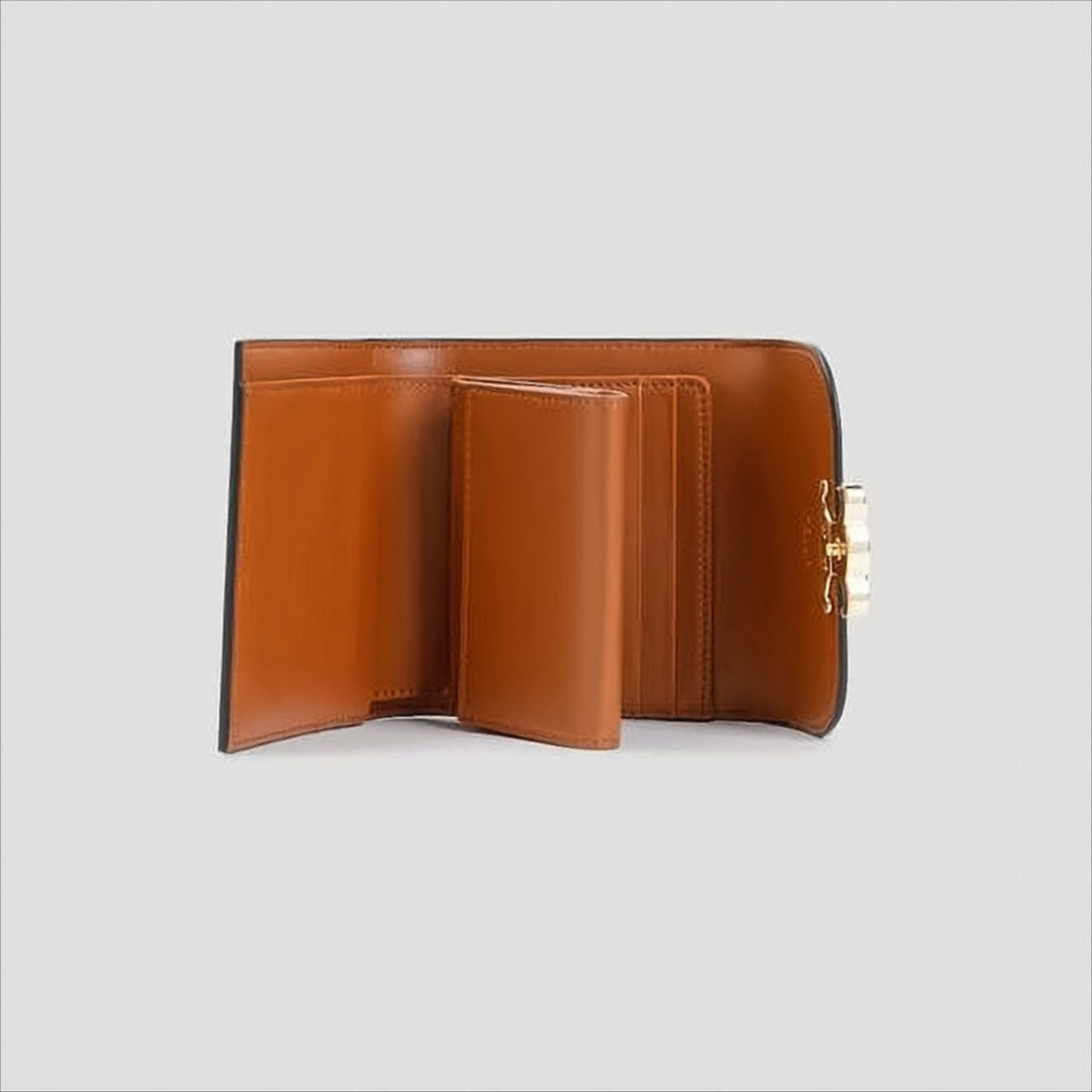 Celine Textured Calf Leather Compact Wallet With Gold-Tone Clasp