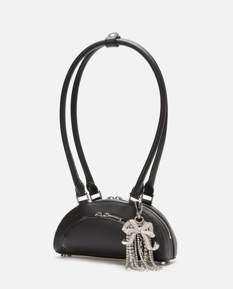 Self-Portrait Black Leather Mini Shoulder Bag With Charm