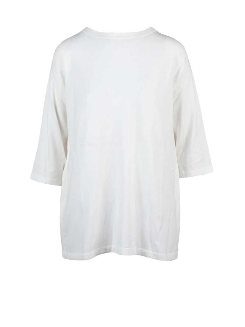 Mm By Max Mara Loose Fit Crew Neck Sweater With Ribbed Detailing And Fabric Belt
