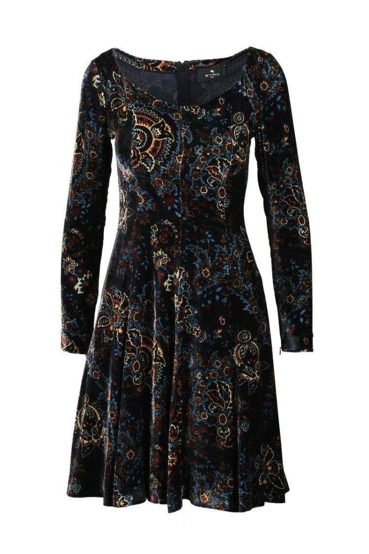 Etro Flared Velvet Dress - Night Blue