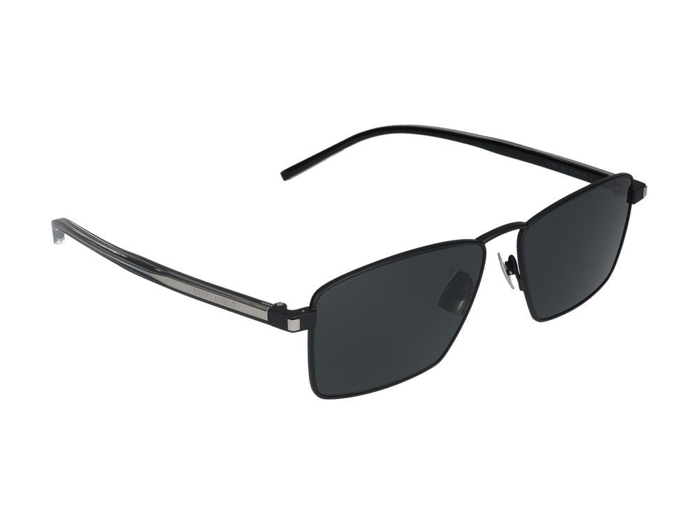 Saint Laurent Black Translucent Temples Square-Frame Metal Sunglasses